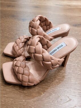Steve Madden Braided Heels Nude | Square Toe Sandals | Bottega Style | Size 8.5